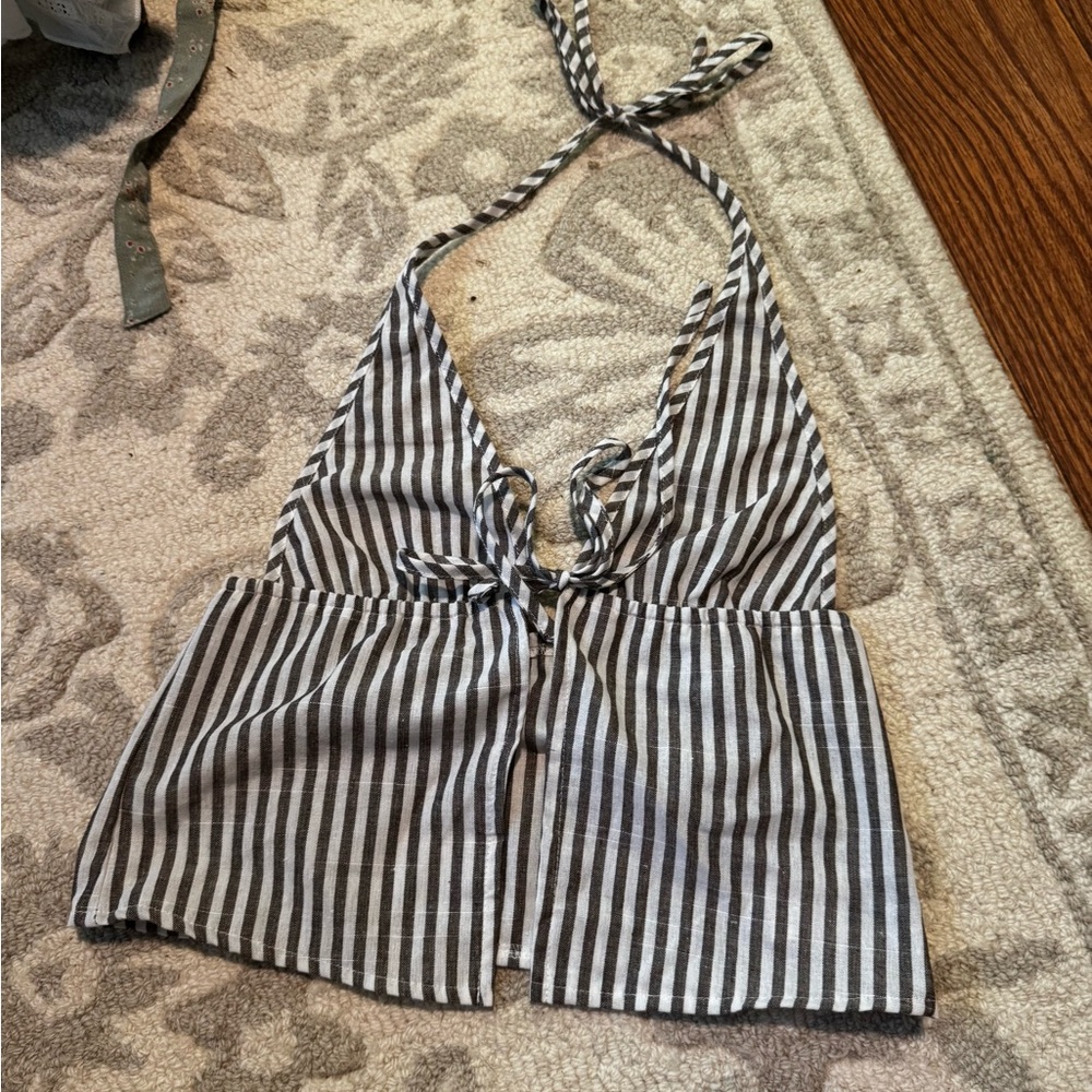 SHEIN Black and White Striped Halter Top